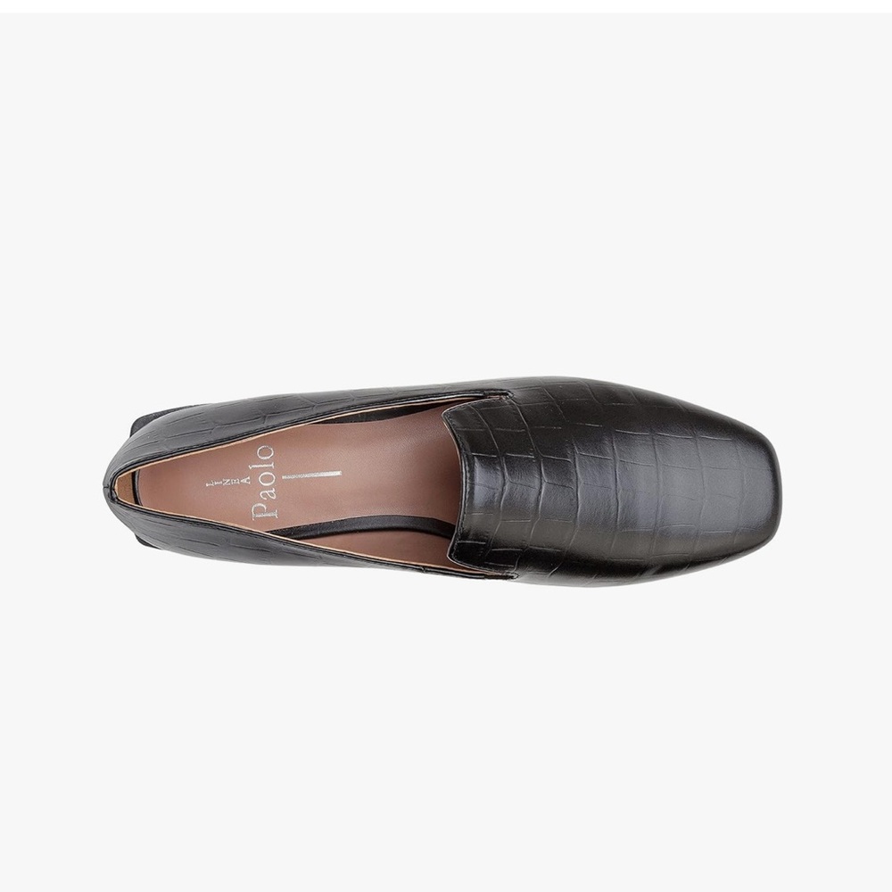 Paolo‎ Black Croc-Patterned Loafers square toe flats. Career Business Casual